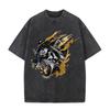 2026 Vintage Black Gold Shatter Tiger Head Graphic Beige Washed T Shirt Wild Animal Streetwear Casual Oversized Unisex Short Sle