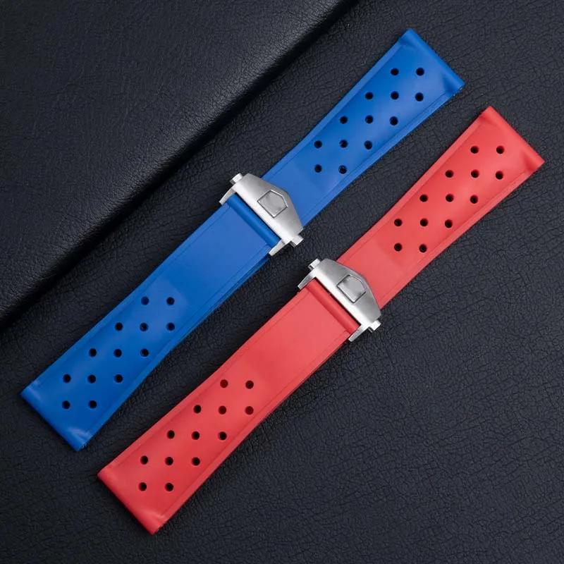 22mm Breathable Silicone Watchband for TAG Heuer F1 CAZ201 WAZ2113 CAZ1010 Watch Strap Soft Rubber Bracelet and Folding Buckle