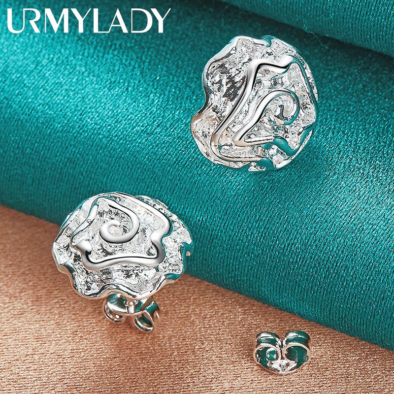 Серьги-гвоздики из стерлингового серебра 925 пробы с розовым цветком для женщин, модные ювелирные изделия