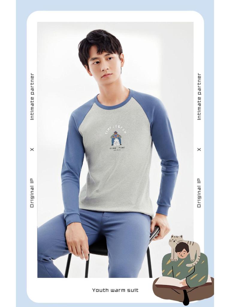 Комплект термобелья для подростков: Чистый хлопок, Тонкий стиль для учеников средней и старшей школы - Теплая хлопковая фланель