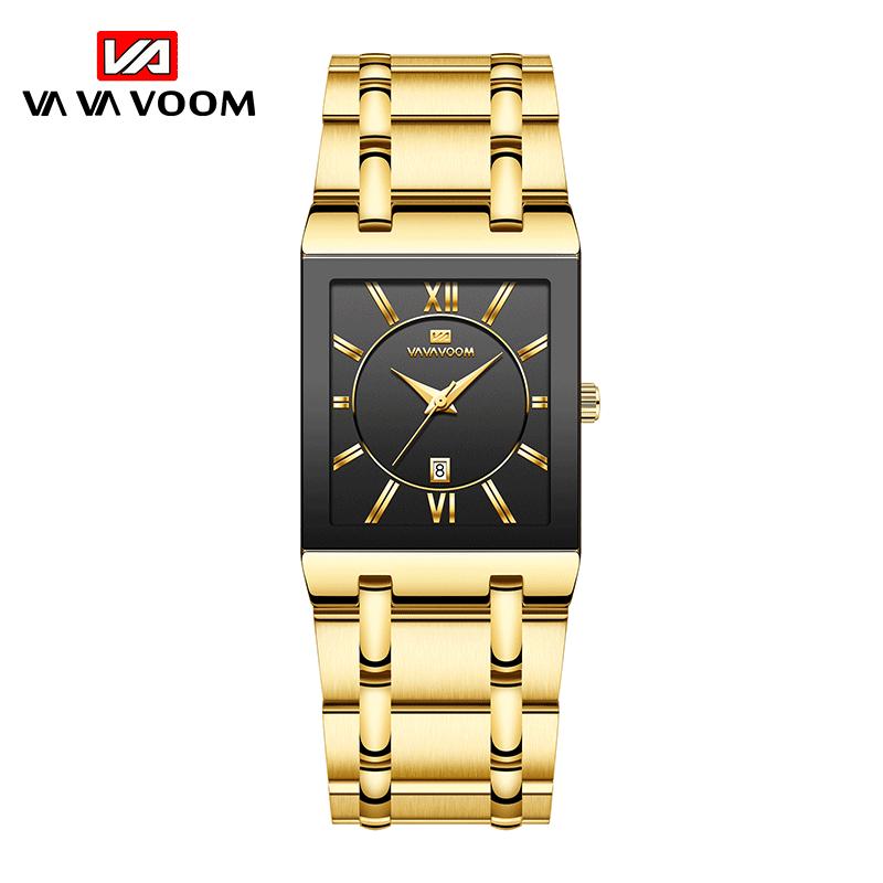 VA VA VOOM Men Watches Fashion Top Brand Luxury White Square Waterproof Quartz Wristwatch Stainless Steel Date Clock Mens Casual Business Watch