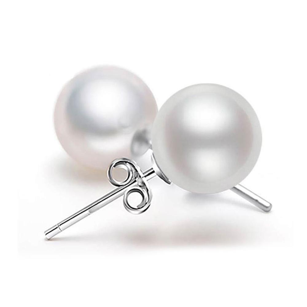 New 925 Sterling Silver Women Pearl Stud Earrings Fashion Simple Round Pearl Earring Jewelry Birthday Holiday Gift