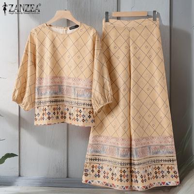 Женские блузка с рукавом 3/4 и брюки, повседневный комплект из двух предметов с принтом