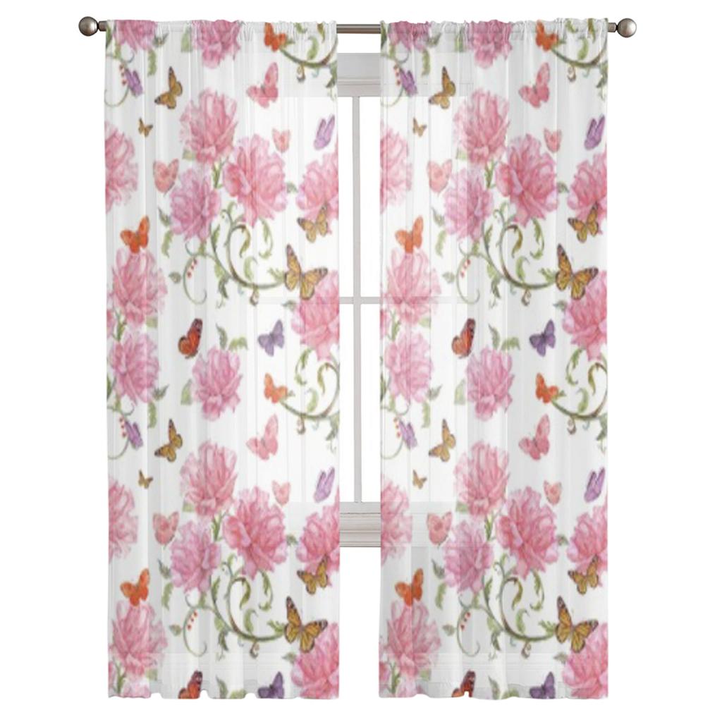 Розы и барокко цветочные акварельные прозрачные шторы для спальни, гостиной, тюлевые шторы для кухни, оконные вуали, шторы