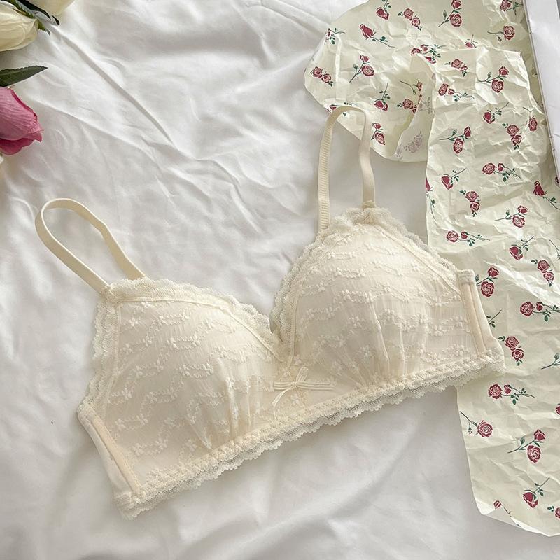 Summer thin underwear women's small breasts gather without steel rings to close the breasts, anti-sagging lace French triangle cup bra cover