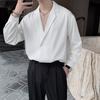 Spring Men Shirt Turn-down Collar Ice Silk V Neck Loose Double Buttons Solid Color Baggy Loose Soft Breathable Long Sleeves Male Charm Formal Top