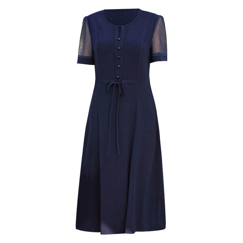 Женское летнее платье средней длины L-XXXXXL с шифоновой вуалью, круглым вырезом и коротким рукавом, однотонное, повседневная одежда