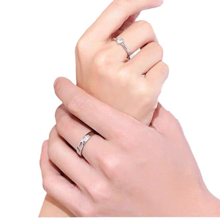 2Pcs/sets Zircon Heart Matching Couple Rings Set Forever Endless Love Wedding Ring for Women Men Charm Jewelry Vintage