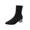 Knitted Women's Ankle Boots 2024 Winter New Fashion Shoes for Women Pointed Toe Elasticity Chunky Heel Sock Short Boots Zapatos