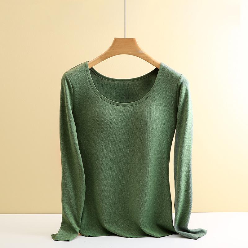 Женское термобелье из немецкого бархата с нагрудными вкладышами: Приталенный крой, плотный бархатный топ с длинными рукавами для осени и зимы