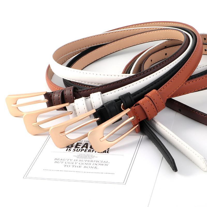 Color Solid Simple Gold Buckle Women Slim Waist Belt Casual And Versatile