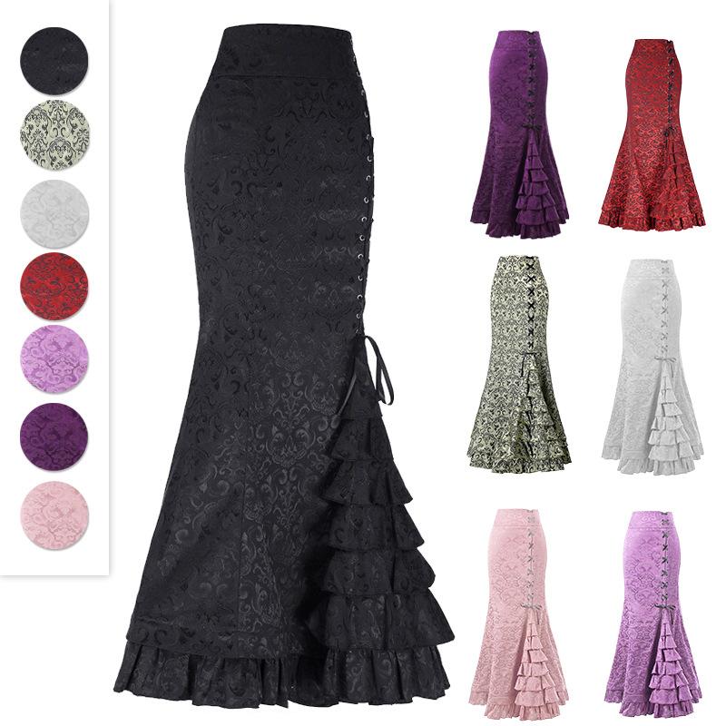 Steampunk Womens Skirt Gothic Victorian Mermaid Long Skirt Retro Medieval Ruffle Clothing Costume Fancy Dress