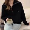 Women's High-End Half-Zip Pullover Sweater - Autumn/Winter Solid Color, Cozy Lazy Style Top