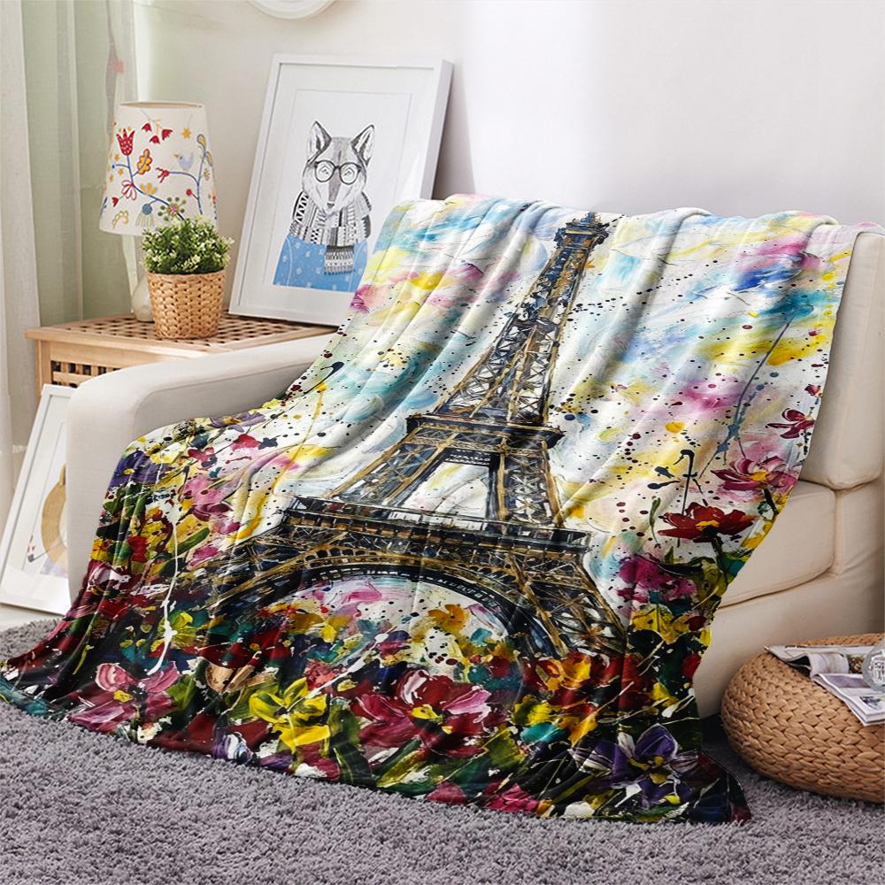 Paris Eiffel Tower Print Flannel Blanket, High quality Comfortable for All Seasons, Home Decor, Warmth and Comfort, Perfect for Christmas Gifts98