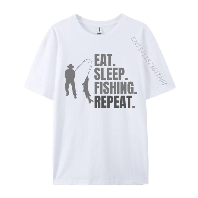 Eat Sleep Fish Repeat Tshirt Cotton Fabric Tops Tees for Men Print Tshirts Normal Faddish ONeck TeeShirt