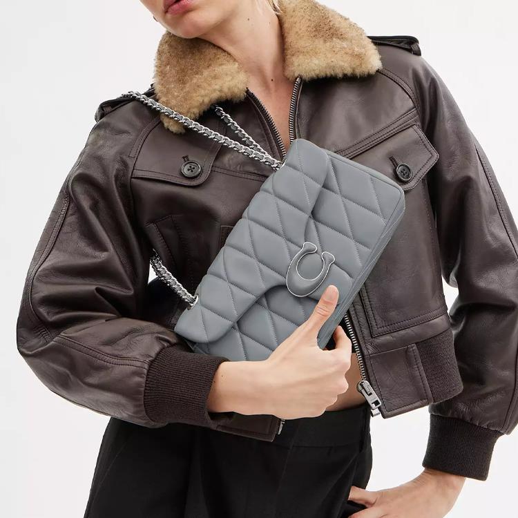 Coach Табби 26 Сумка-хобо с застежкой-защелкой из кожи наппа Сумка через плечо Средний размер Женские сумки Серебристо-серый Синий CP147-LHN19