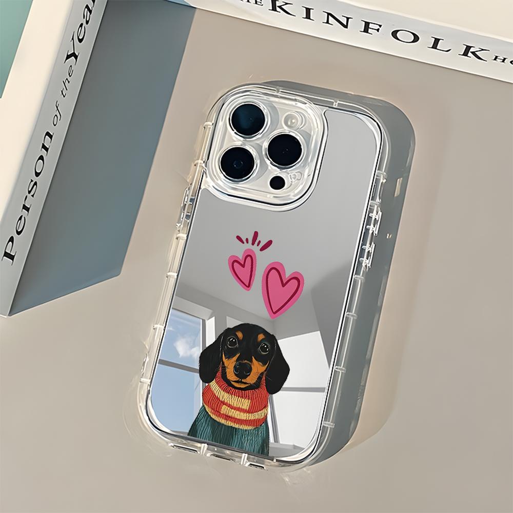 Милый такса собака любовь сердца чехол для телефона для iPhone 17 16 Pro 11 12 13 14 15 Pro Max 17 Air X XR XS 7 8 Plus задняя крышка-зеркало