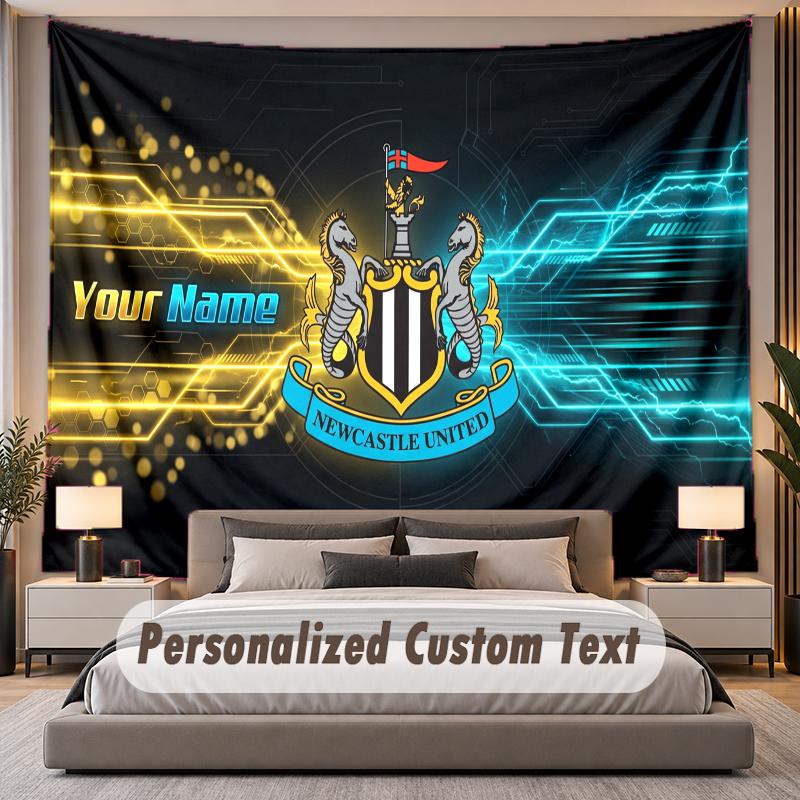 Custom Name Text Tapestry Newcastle United FC Personalized Polyester Wall Tapestry For Bedroom And Room