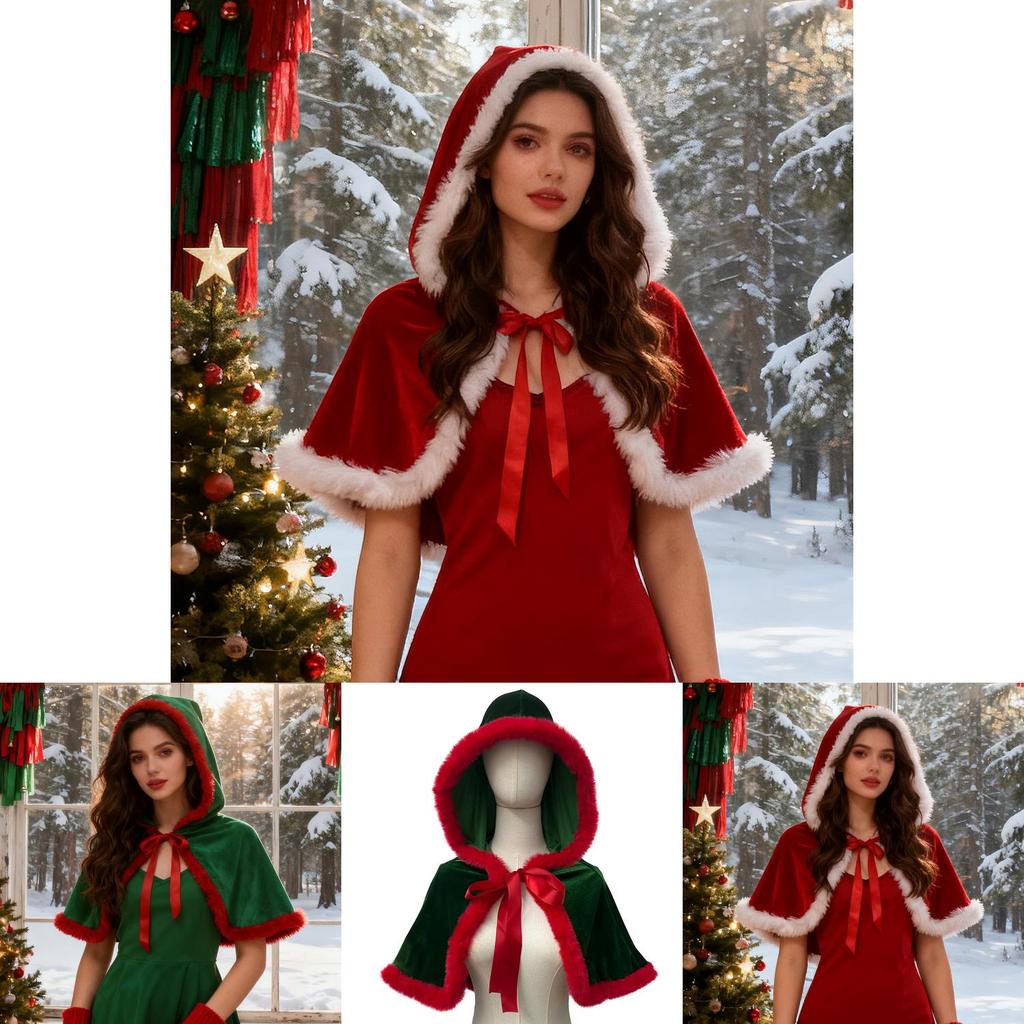 Рождественский плащ с капюшоном из полиэстера для женского праздничного наряда