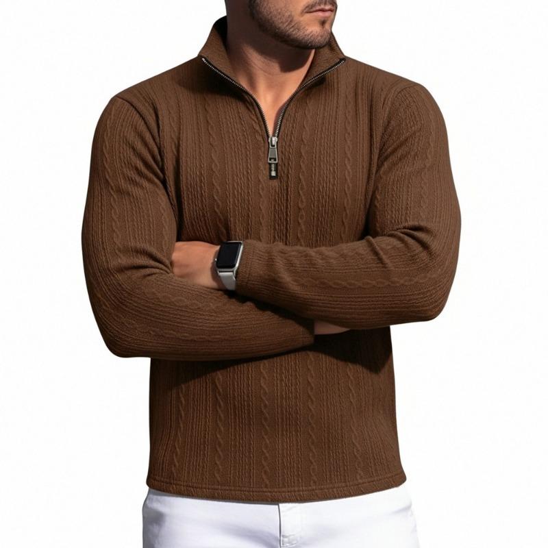 Men S Stand Collar Long Sleeve Pullover Sweatshirt Jacquard Zip Detail