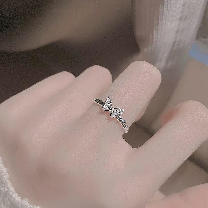 New Product Simple Butterfly Ring Women's Niche Pastoral Design Light Luxury Versatile Index Finger Plain Ring Open Ring