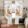 2PCS Digital Printing Curtains with Cartoon Teddy Bear on Moon, Stars Clouds Bows Pattern, Watercolor Kids Bedroom Decor Style