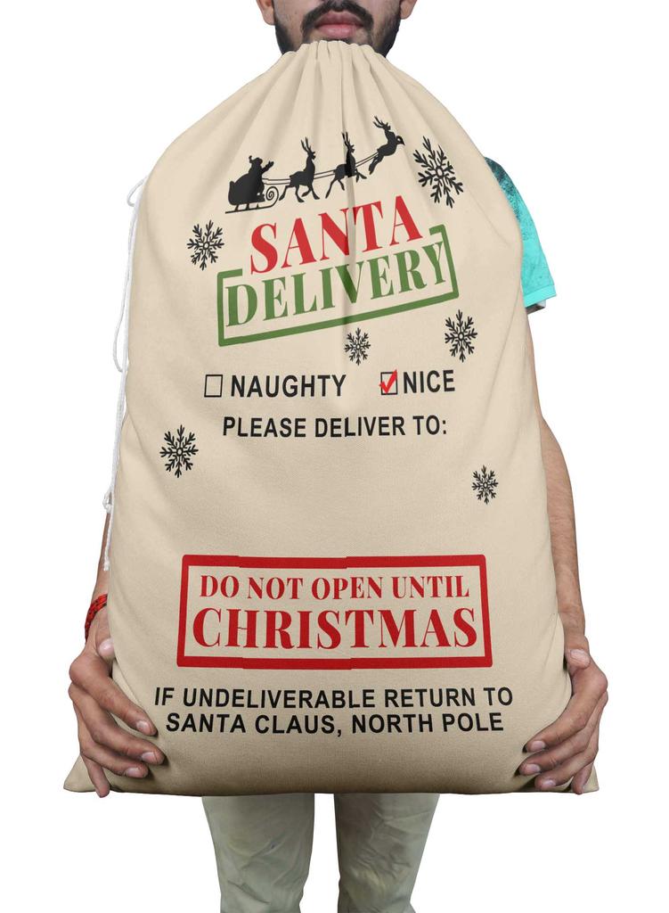 Printtoo 2 шт. Большие мешки Санты с завязками на шнурке, холщовые рождественские подарочные пакеты для детей, Рождество 27x20 дюймов