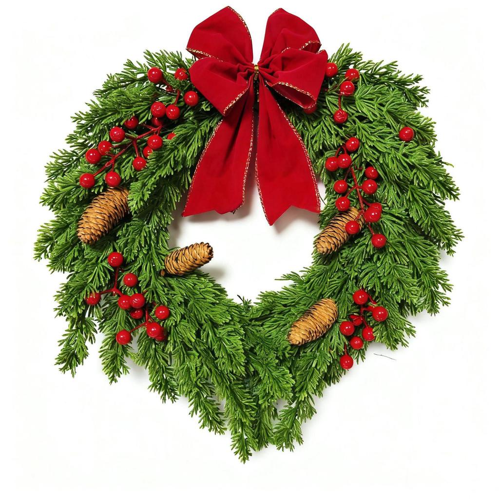 Christmas Fir & Cypress Leaf Wreath with Artificial Flowers - Indoor Decoration