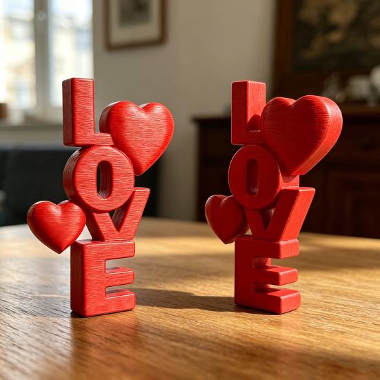 3D-печатная фигурка любовного письма, Красное сердце LOVE Настольное украшение для декора свадьбы и годовщины, Романтический знак на стол ко Дню святого Валентина для спальни,