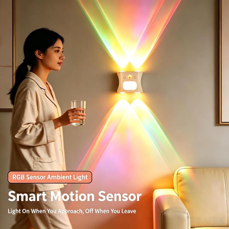 Настенный светильник RGB LED с датчиком движения, Магнитный ночник без сверления, Пульт дистанционного управления, 16 цветов, 3 цветовые температуры, Внутреннее декоративное освещение