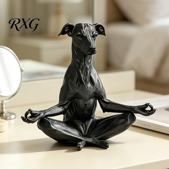Creative PLA Plastic Ornaments 3D Printed Meditating Dog Statue, Zen Sitting Puppy Figurine for Modern Living Room Table Decor Home Decor, Animal