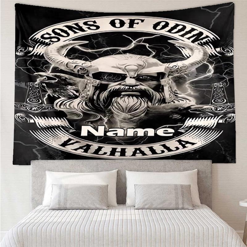 Custom Name Viking Print Tapestry, Backdrop, Easy Setup, Ideal for Bedroom, Office & Living Room, with Aesthetic Wall Hanging Decor.