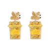 European and American new fashion creative cute water cup butterfly earrings alloy inlaid colored diamonds with letter earrings women