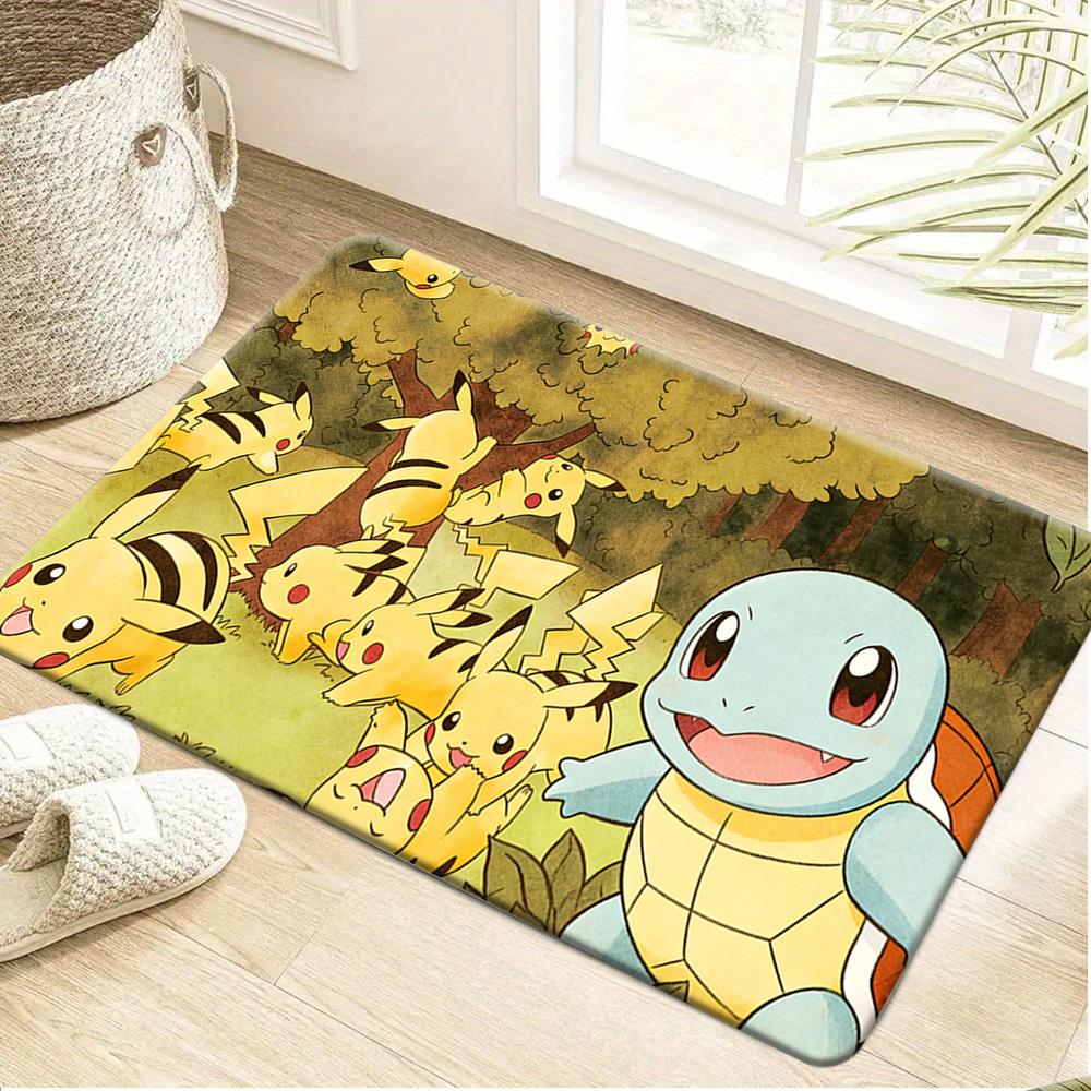Pokemon Pikachu Cute Face Print Non-slip Doormat, Soft Absorbent Floor Rug for Home Decor