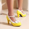 Fashion Women T Strap Lolita Mary Jane Shoes Woman Platform High Heels Red White Bowtie Ladies Summer Spike Heel Pumps Party Dress Shoes