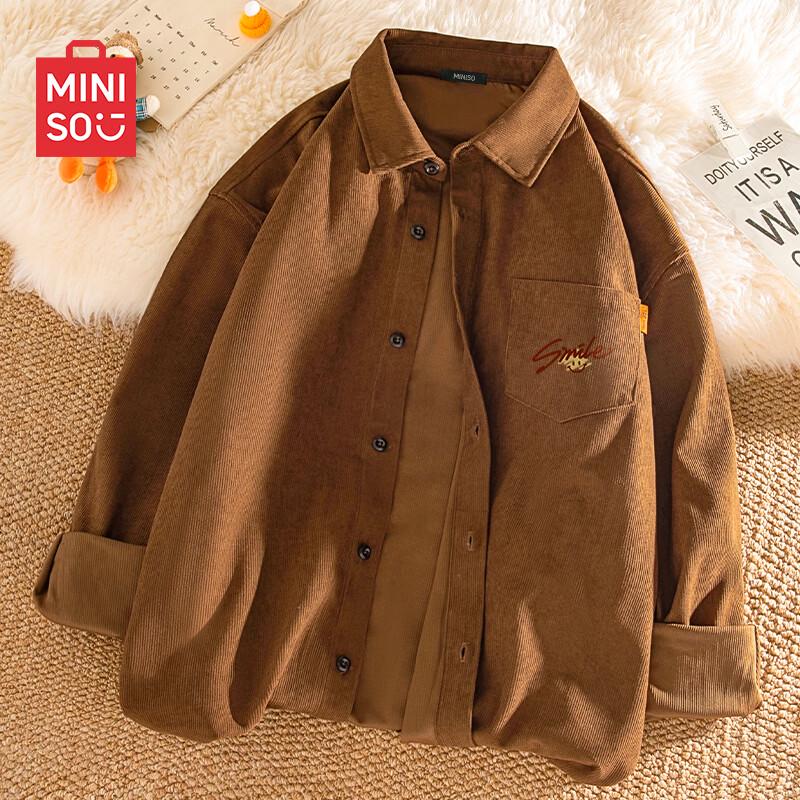 MINISO Мужская вельветовая рубашка с длинным рукавом в клетку color-block