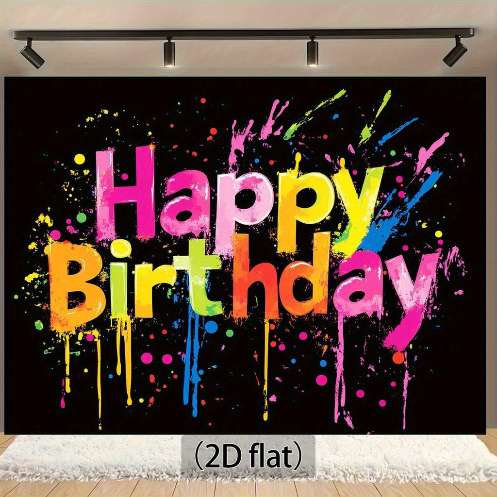 2D plane, 1 piece of abstract ink-blurry design birthday happy background fabric - multi-color (,,,,) 2D plane party decoration