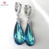 Gorgeous Blue Cubic Zirconia Women's Drop Earrings Silver Color Elegant Bride Wedding Ceremony Party New Trendy Jewelry