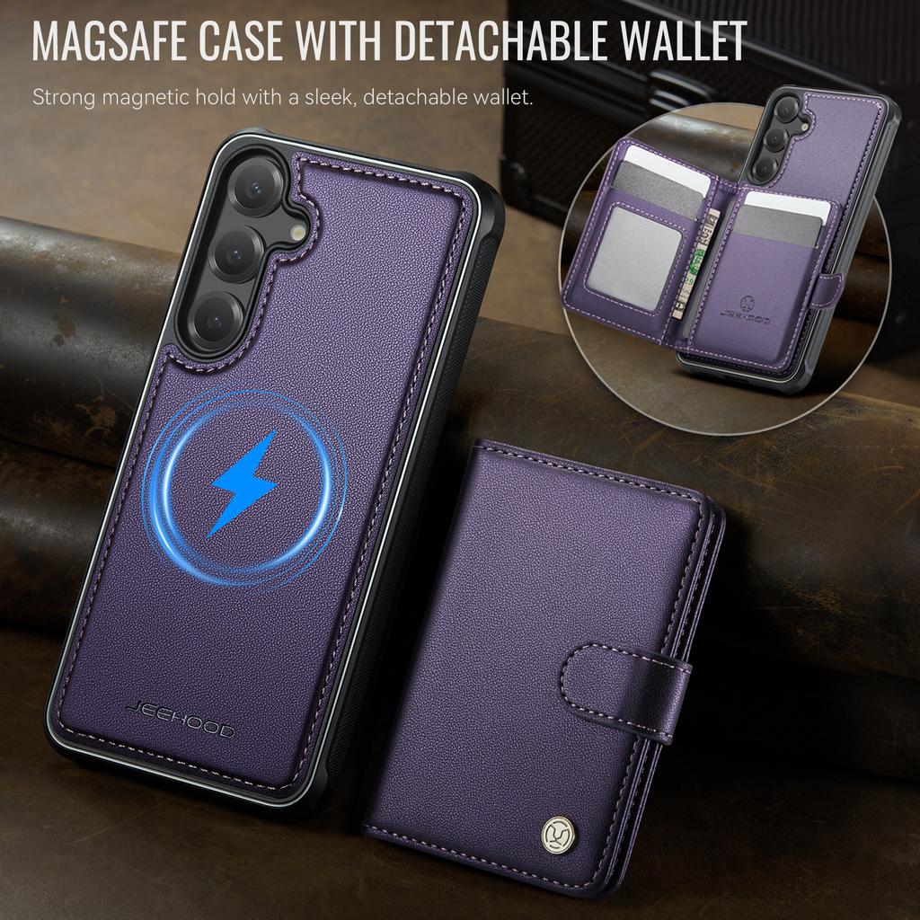 For Samsung Galaxy S25+ Case JEEHOOD J09 RFID Blocking Card Holder Leather Back Phone Cover Magnetic Case