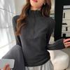 Spring Autumn Half High Collar Loose Casual Zipper Fleece Lined Pullover Top Women Long Sleeve Bottomed Tee T-shirt