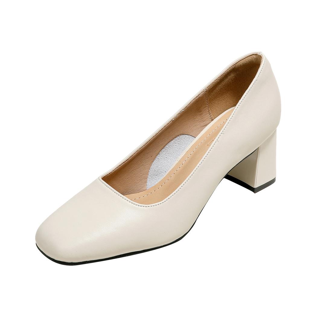 Кожаная версия толстый каблук не устают ноги для поездок на работу квадратный носок туфли женские весна и осень легкий вырез с юбкой низкий каблук средний каблук wo