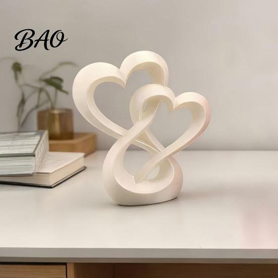 Dressing Table Decoration Intertwined Hearts Figurine, 3D Printed Love Statue, Red Ornament Centerpiece Sculpture for Living Room Wedding Romantic