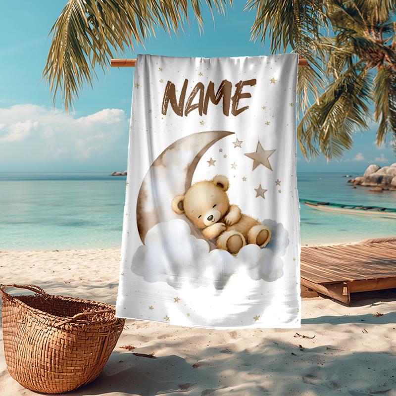 Custom Name Ultra-Soft Beach Towel with Bear Theme,Ideal for Pool - Camping, Diving - Perfect Travel Essential, Vibrant Beach Towel.