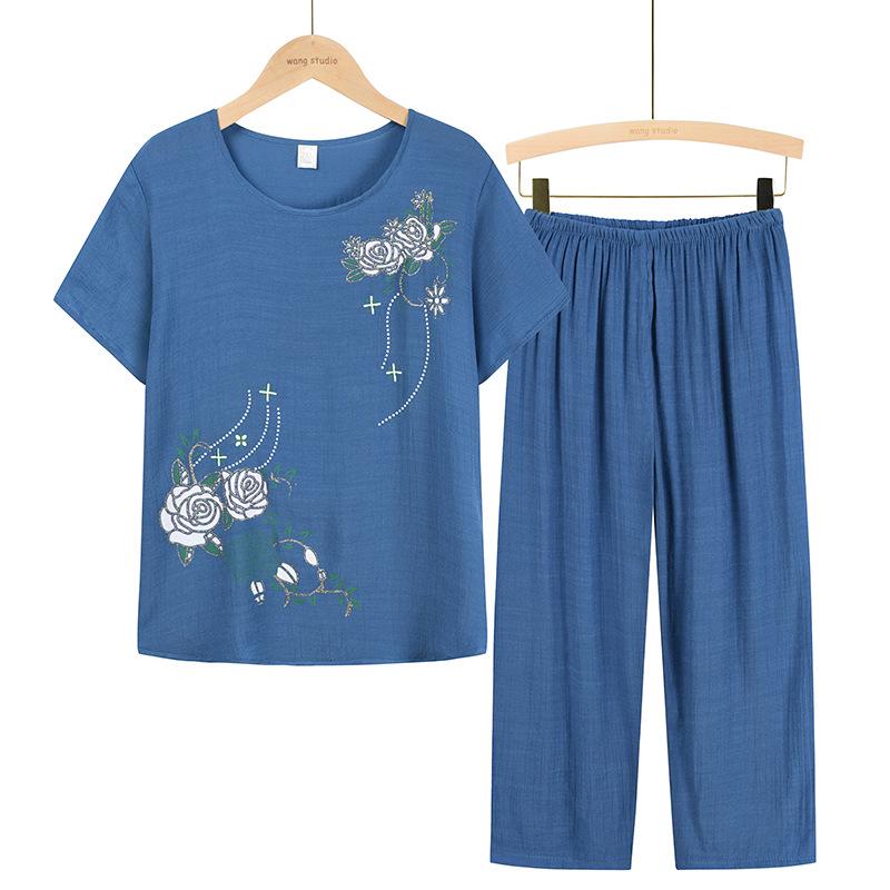 Летний комплект из двух предметов: Футболка с коротким рукавом и пижамные брюки для женщин среднего и пожилого возраста