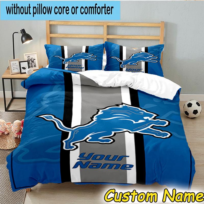 3pcs Custom Name Lions Team Bedding Set Includes 1 Duvet Cover & 2 Pillowcases for All Seasons Dormitory Home Decor Christmas gifts