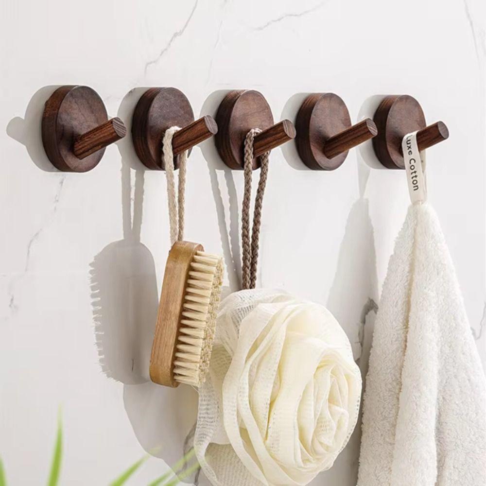 4pcs Solid Wood Wood Hook Beech Walnut Wood Wall Hook Robe Hook Towel Hook Clothes Storage