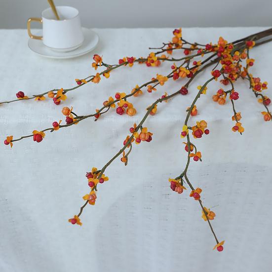 Искусственная ветка хурмы Реалистичная осенняя искусственная веточка стебель с листьями и плодами хурмы для дома, офиса, свадьбы, наполнитель для вазы, центральный элемент стола