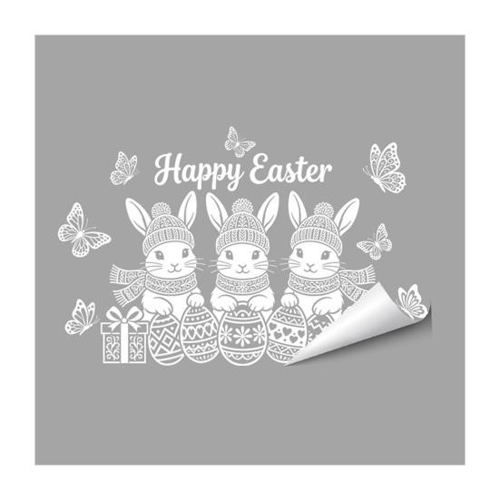 Glass Sticker Static Window Film Peel Stick No Glue Privacy Window Film Easter Bunny Egg Design Easy Remove Bubble-Free Decorative Window Film