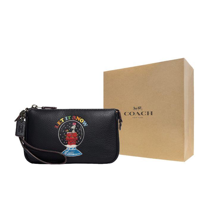Coach X Peanuts Снупи Nolita 19 Принт Снупи Застежка-молния Кожаный клатч-браслет Маленький женский клатч Темно-синий CE859-QBNI9