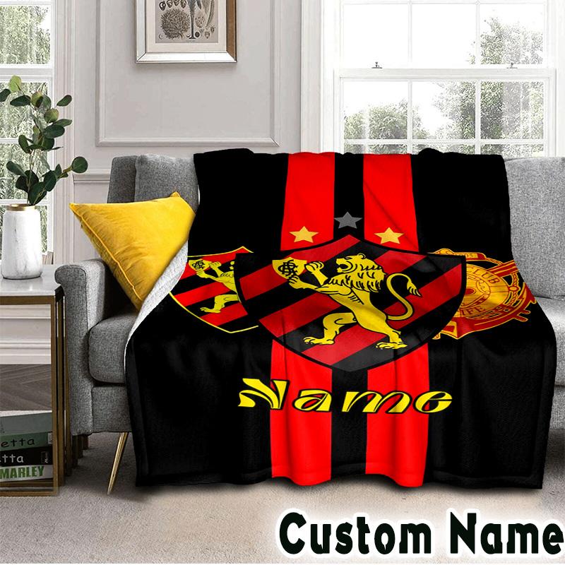 Custom Name Recife Lion Crest Emblem Throws Blanket Flannel Blankets for Couch Bed Gifts for Men Women Picnic blanket Christmas fan gifts